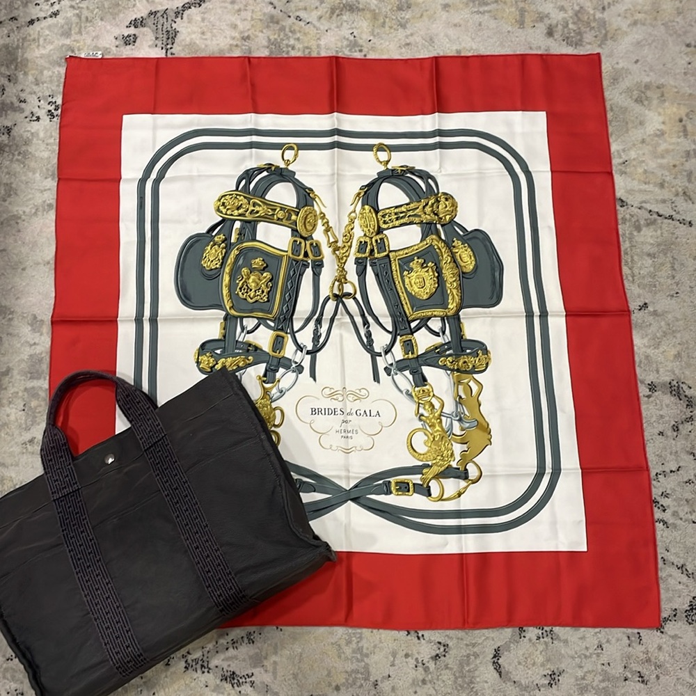 MT79 - Authentic Bundle HERMES Large Yale Line Tote Bag with Scarf